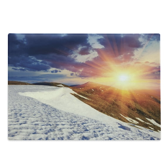 Landscape Cutting Board, Snowy Sunny Mountains Spring Season Theme Picturesque Nature Photography, Decorative Tempered Glass Cutting and Serving Board, in 3 Sizes, by Ambesonne