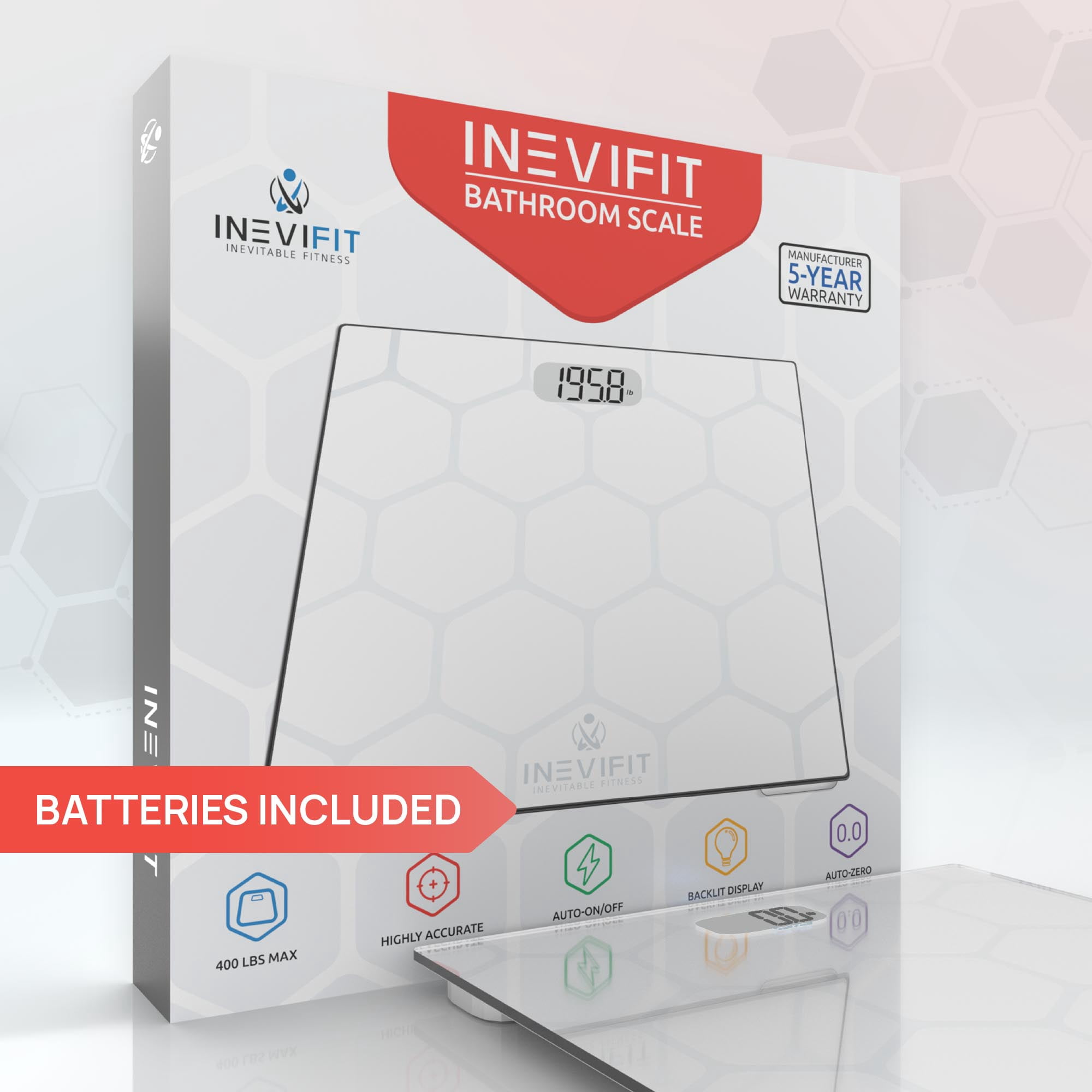 INEVIFIT Bathroom Scale, Highly Accurate Digital Body Weight Scale Up to 400lbs - White