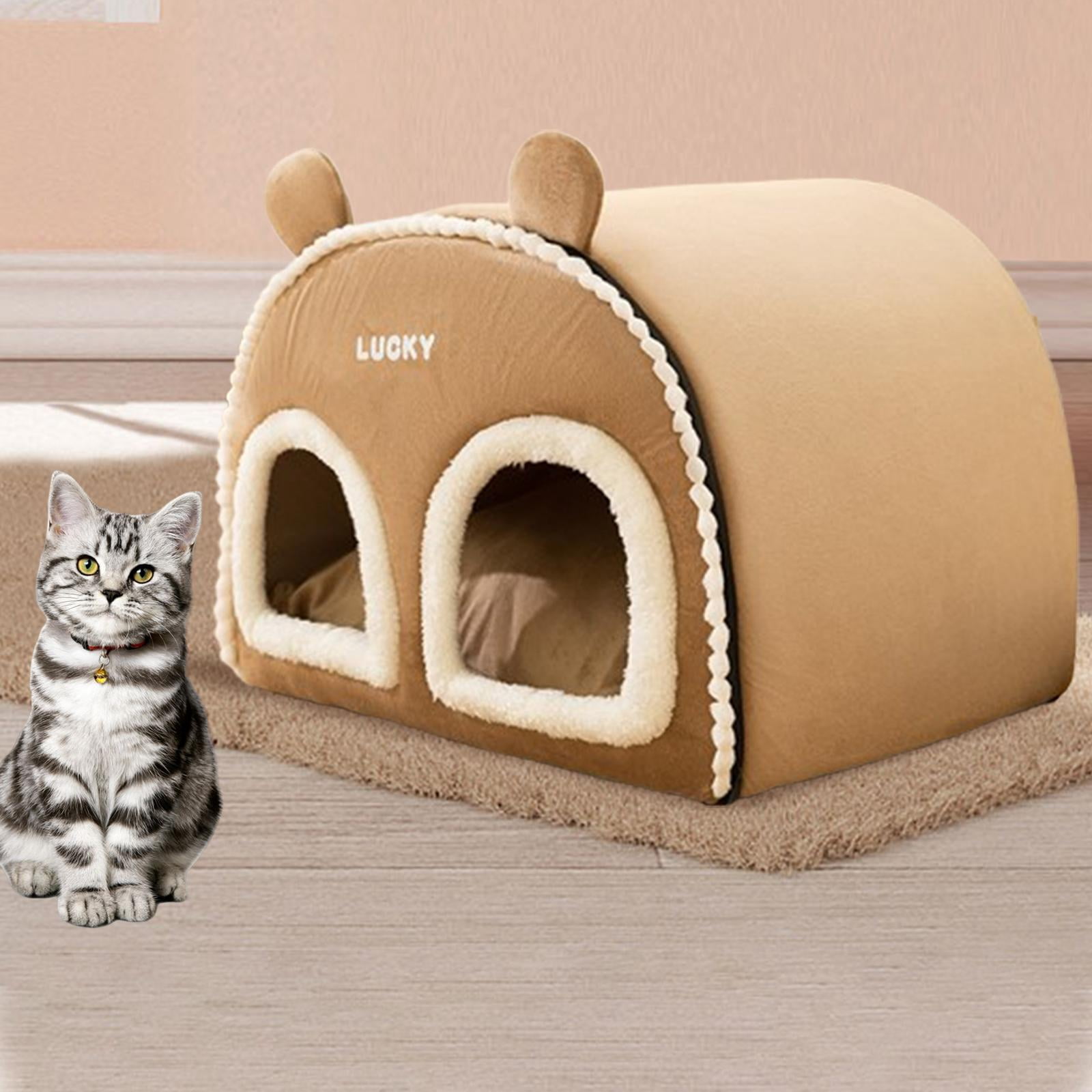 Serenable Indoor Enclosed Pet Cat House Warm Cave 20x15.7x15.7inch for Outdoor Travel Multipurpose Comfortable Kitten Nest Cat Tent Hut Brown