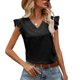 thumbnail image 1 of Tops sin mangas con volantes para mujer, colores puros, camisetas casuales con cuello en V para citas y compras, 1 of 5