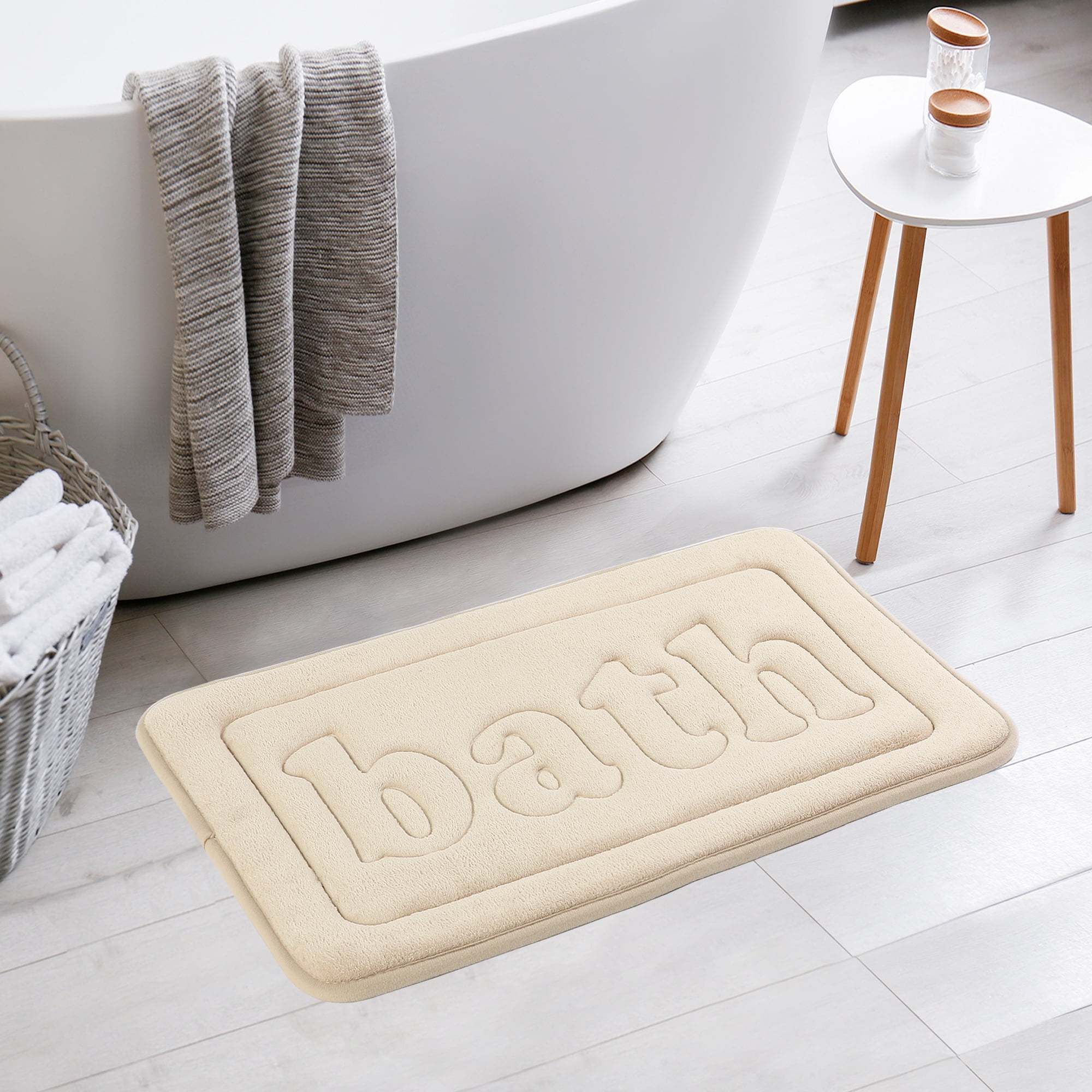 Unique Bargains 2 Pcs Bath Mat Non Skid Bottom Bath Rugs Khaki/Light Grey 20" x 32"