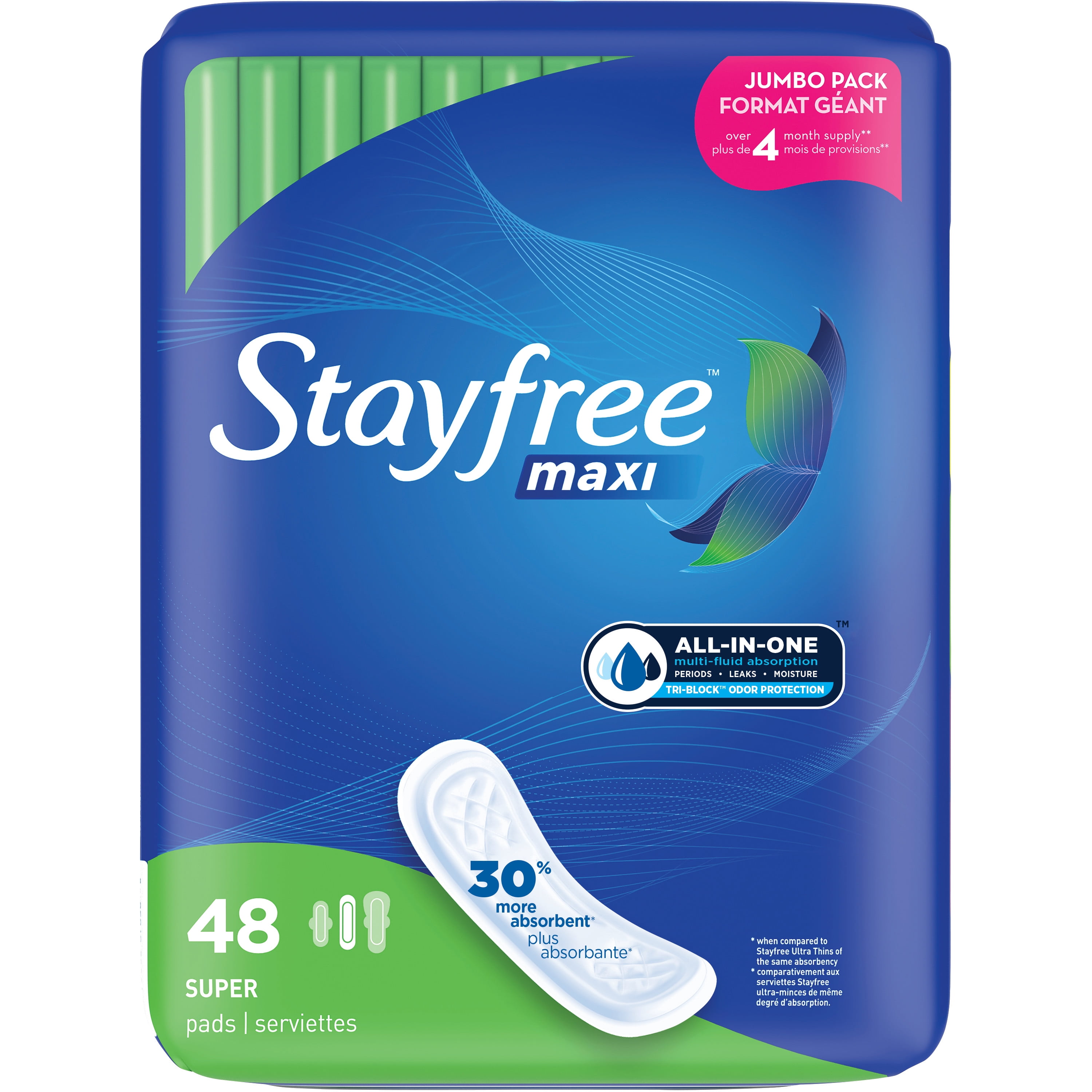 (2 pack) Stayfree Maxi Pads (without Wings), Unscented, Super, 48 ct