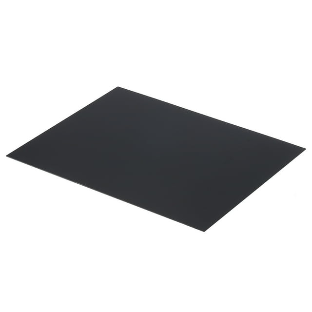 Unique Bargains ABS Plastic Sheet, 10 inches by 8 inches and 0.04 inches thick, made of durable acrylonitrile-butadiene-styrene (ABS) material. The black sheet has a smooth surface and is suitable for building models, DIY crafts, and industrial panel applications. Ideal for plastics raw material projects. Single piece included.