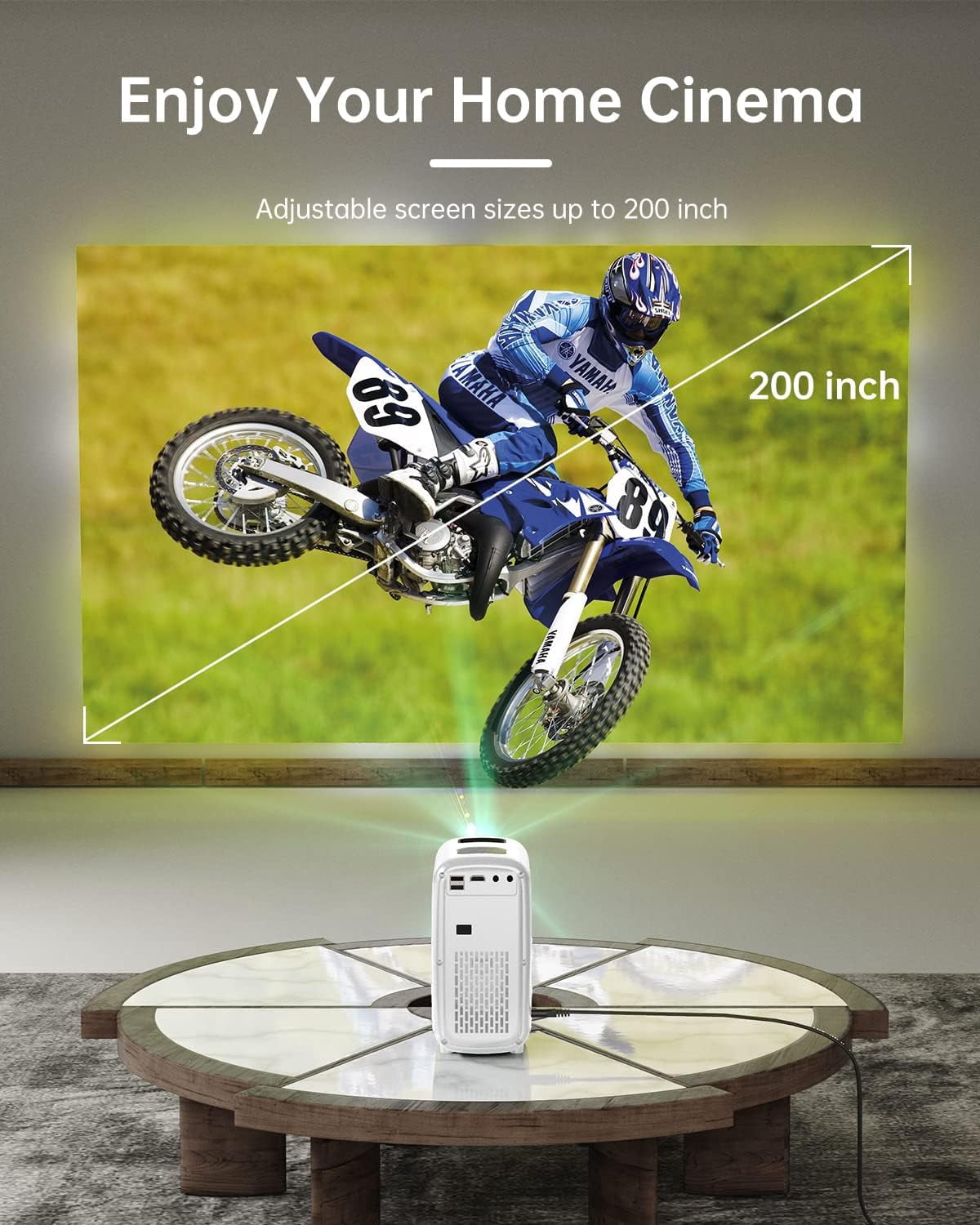 HISION Mini Bluetooth Portable Movie Projector 1080P Projector 4K Home Projector Outdoor TV Projector 8500L Video LED Projector Compatible with TV Stick Laptop Phone Tablet HDMI USB DVD White