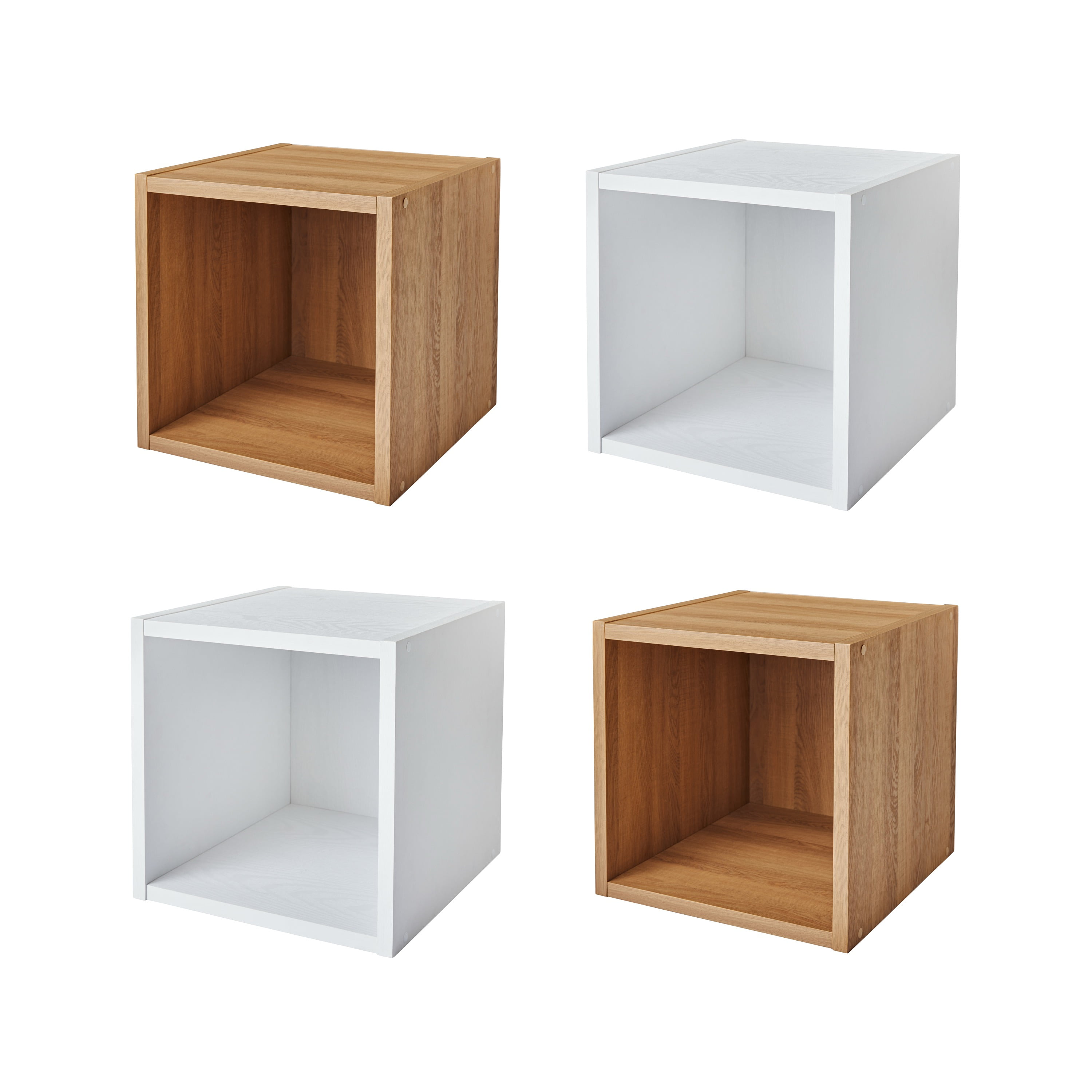 Better Homes & Gardens Wall Mounted Cube Shelves, Set of 4, Light Honey and White Textured Finish