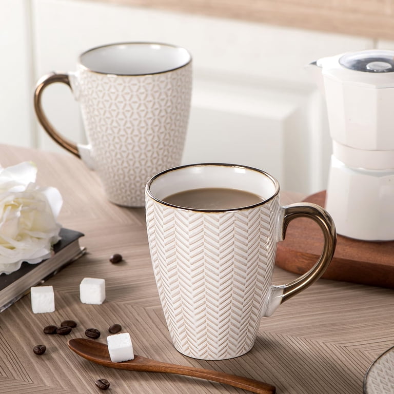 8 Pcs Ceramic 16 Oz Coffee Mug Set - Large Coffee Mugs - Embossed Stoneware  Cups with Handle for Latte Tea Cappuccino Cocoa - Microwave Dishwasher Safe  - White - Walmart.com