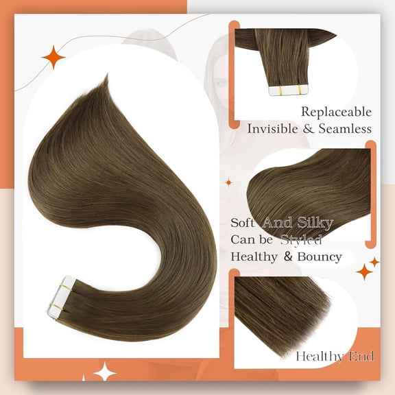 WEIF-Tape in Hair Extensions Seamless Tape ins Human Hair Extensions Color 3 Brown Hair Extension Real Human Hair 10 Inch Short 30Gram 20Pcs Soft Hair for Women Add Volume Natural