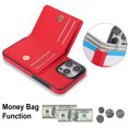 thumbnail image 3 of Wallet Case For iPhone 13 Pro, Luxury PU Leather [RFID Blocking] Card Slot Protective Cover, Hidden Metal Ring Kickstand Anti-Drop/Landscape Viewing, Luxury Shockproof Phone Case,Red, 3 of 7