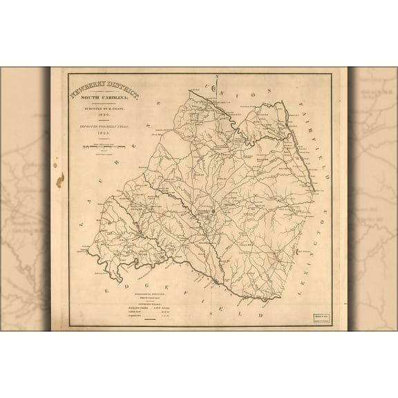 24"x36" Gallery Poster, map of Newberry District, South Carolina 1820