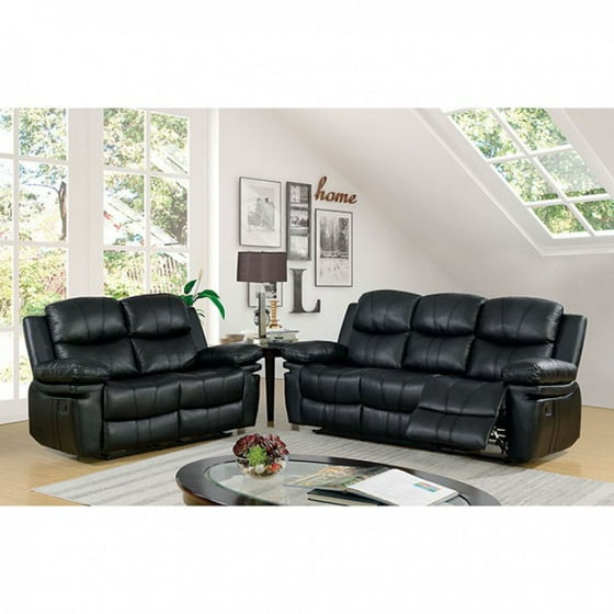 Transitional Look Black Leather 2piece Sofa Set Recliners Living Room Furniture