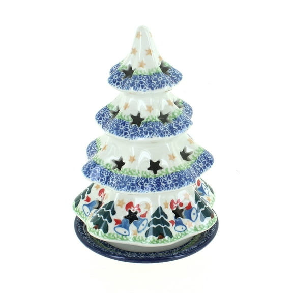 Blue Rose Polish Pottery 513 Ceramika Artystyczna Medium Christmas Tree Luminary