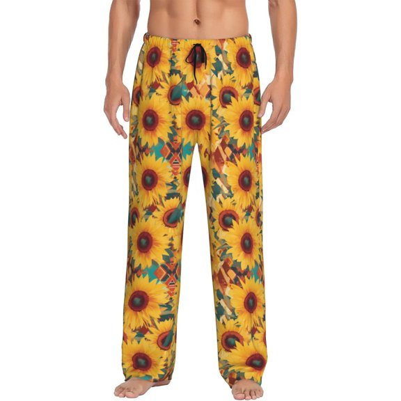 Saiise Colorful Bohemian Sunflower Print Mens Pajama Pants for Men,Mens Lounge Pants,Funny Gifts for Men,Men's Pajama Bottoms-Small