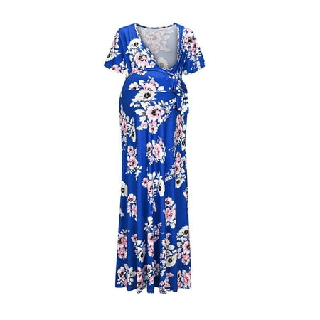 

Baycosin Maternity Maxi Dress Summer Women Maternity Short Sleeve Nursied Baby Dress Nightgown Breastfeeding Nightshirt Dress