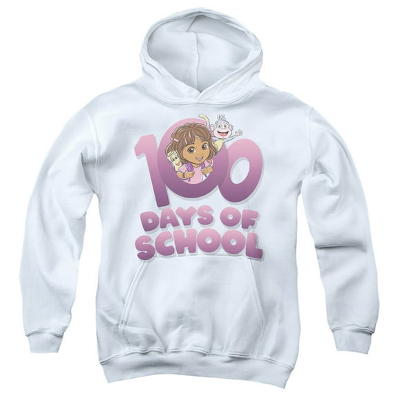 Dora the Explorer 100 Days Youth Kids Boy/Girls Pull-Over Hoodie, White, Large