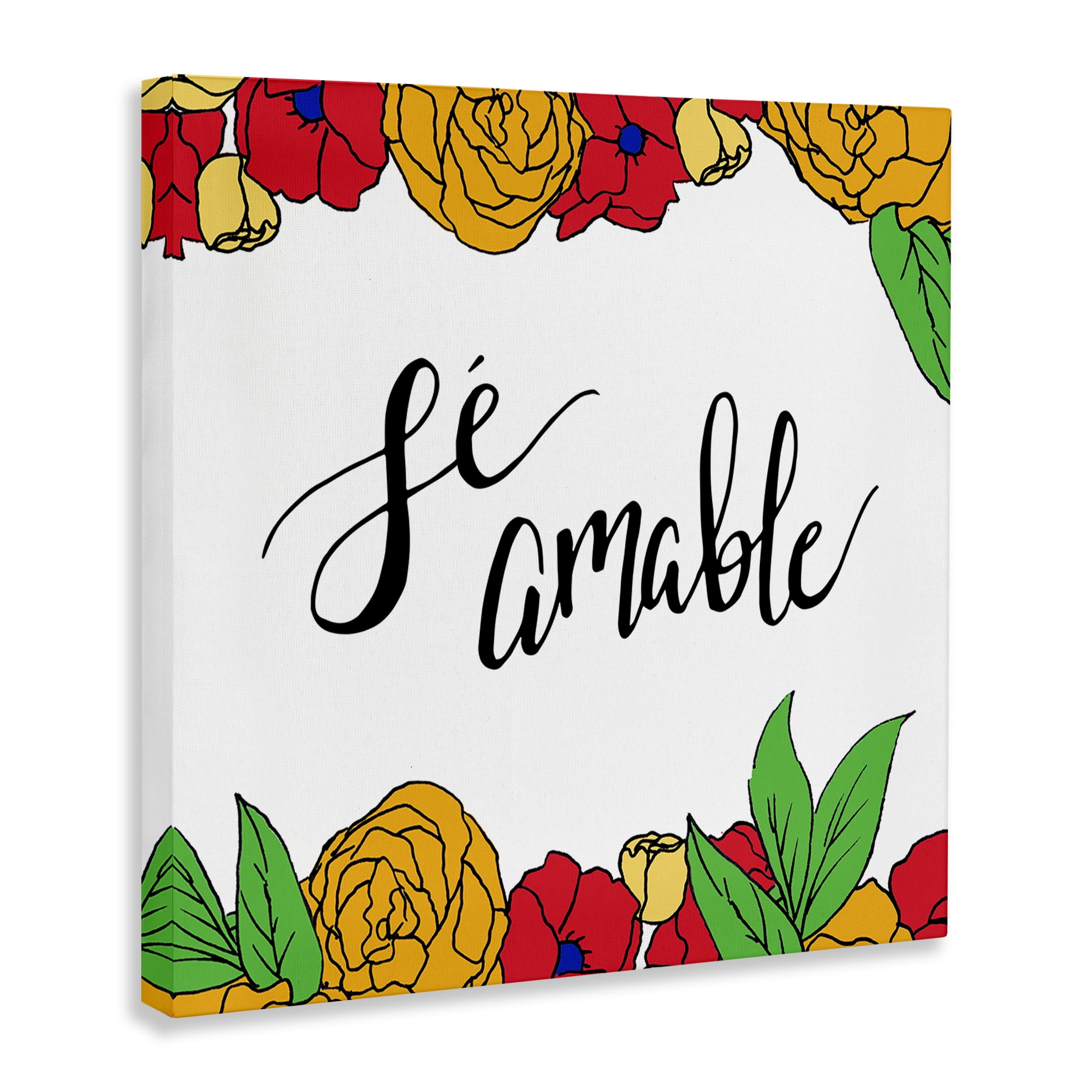 Stupell Industries Sé Amable Florales Tropicales Inspirational Quotes & Sayings Painting Wrapped Canvas Art Print Wall Art, 24 x 24
