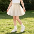 thumbnail image 2 of FRSASU Girl's Mesh Ruffled Pleated Mini Skirt with Built in Shorts Summer Slim High Waist Elegant A-Line Princess Tutu Dancing Skirt Beige, 2 of 8