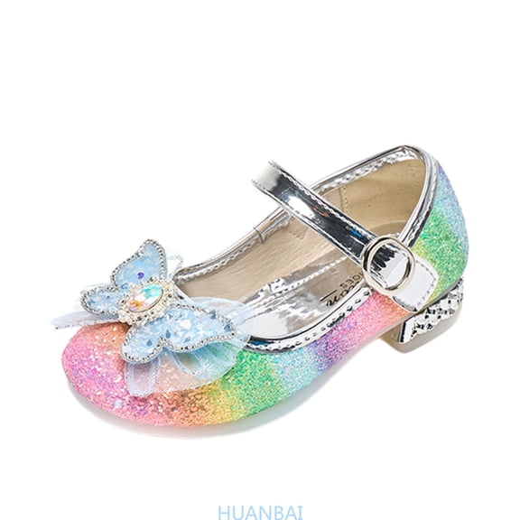 HUANBAI Dress Shoes For Girls Soft Sole Decorated Mary Jane For And Party Wear ,(7-8 Years Silver) Size ,13