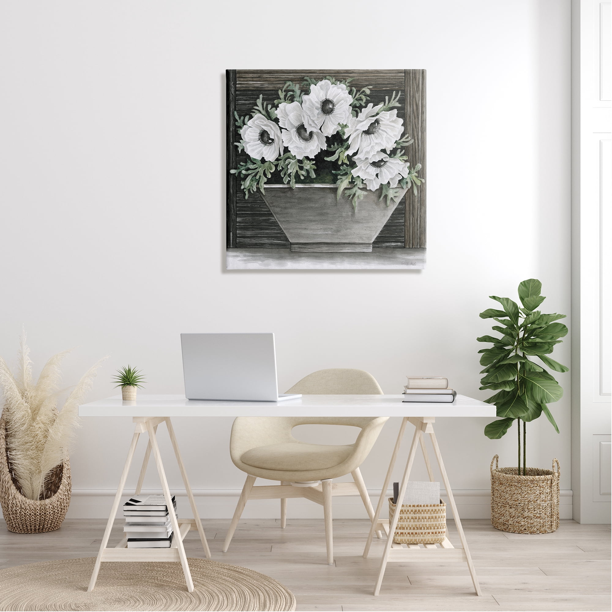 Stupell Industries Rustic White Anemone Flower Blossoms Overhanging Planter Painting Gallery Wrapped Canvas Print Wall Art, Design by Cindy Jacobs