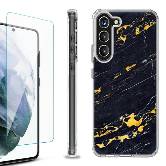 OneToughShield ® for Samsung Galaxy S23  S23 Plus 5G Shockproof Bumper Phone Case, with Tempered Glass Screen Protector - Marble / Lava