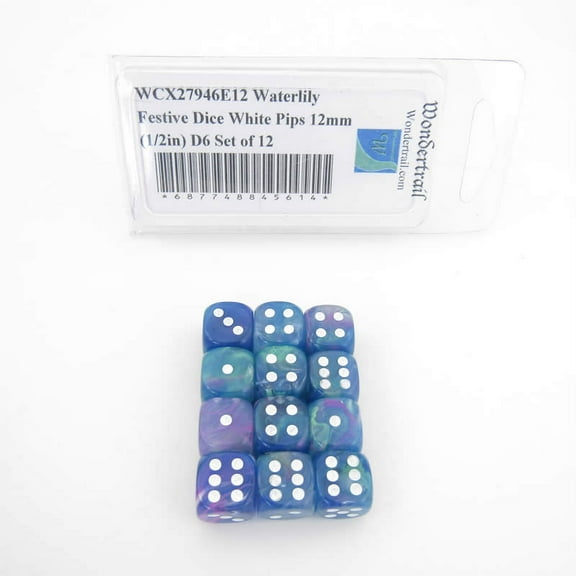 Waterlily Festive Dice with White Pips 12mm (1/2in) D6 Set of 12 Wondertrail