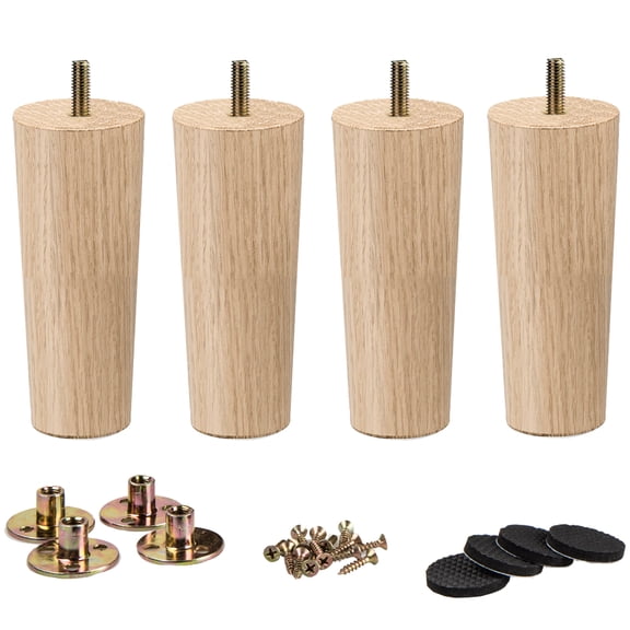 LAVANE 6 Inch / 15 cm Wooden Furniture Legs Set of 4 Mid-Century Modern Solid Wood Round Clear Replacement Feet with Pre-Drilled 5/16" Bolt & Mounting Plate for DIY Cabinet Sofa Couch Ottoman