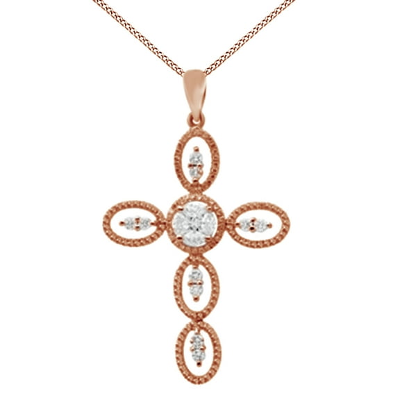 AFFY Composite White Natural Diamond Multi-Frame Cross Pendant in 14K Rose Gold (7/8 Cttw)