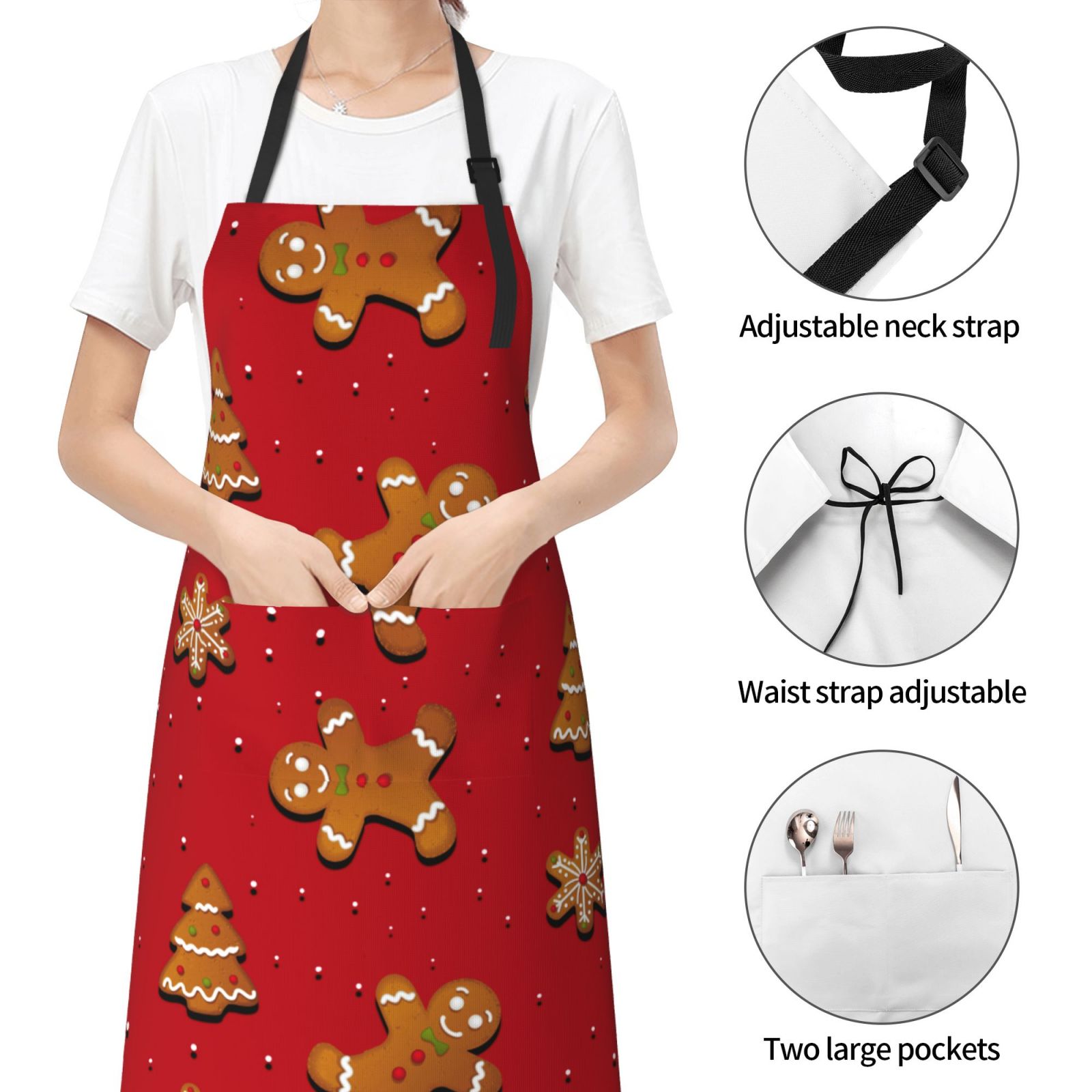 Fuzoiu Gingerbread Man Print Adjustable Waterproof Apron with Pockets,Waterproof Apron for Cooking, Gardening, and Art Projects