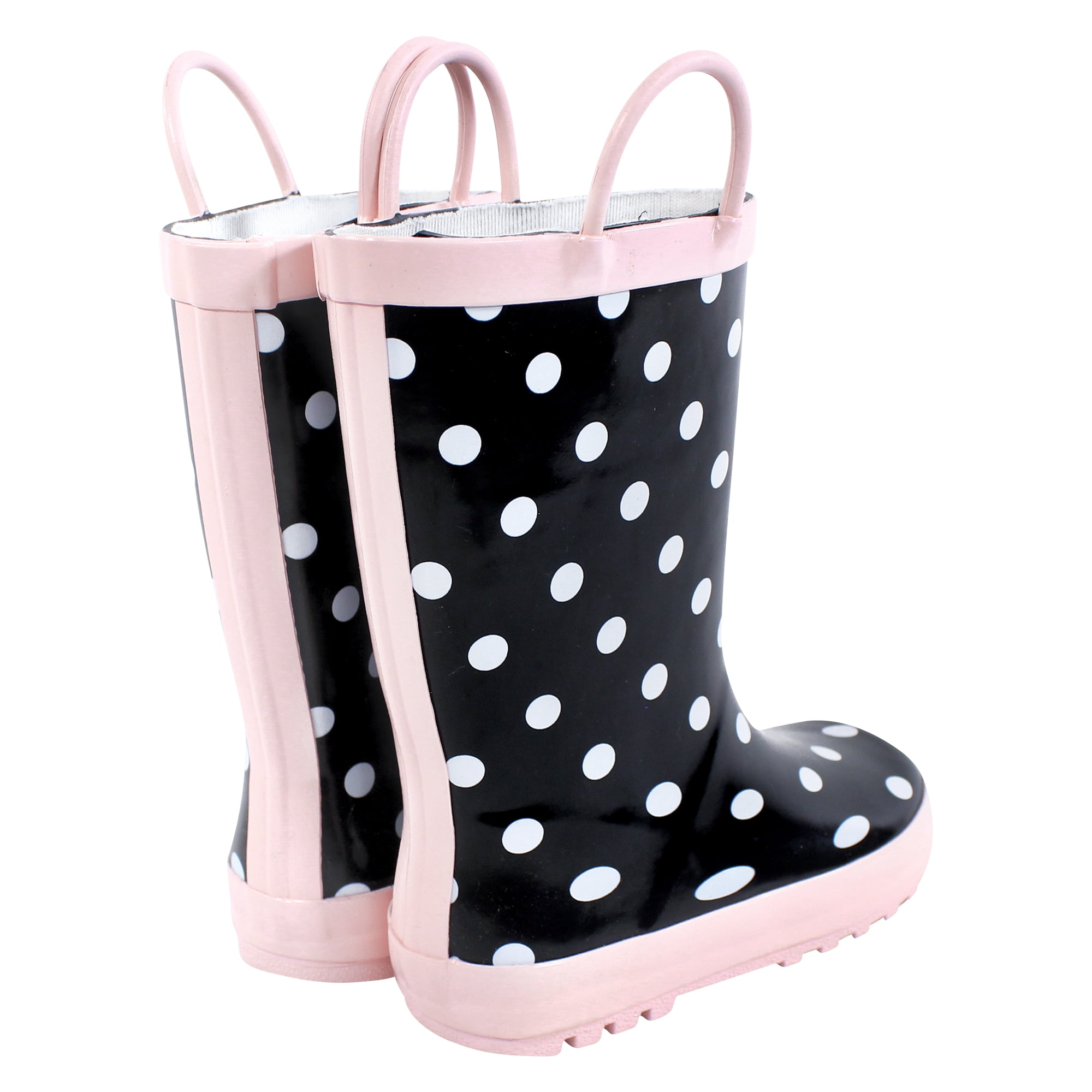 Hudson Baby Infant Girl Rain Boots, Black Dot Pink, 7 Toddler