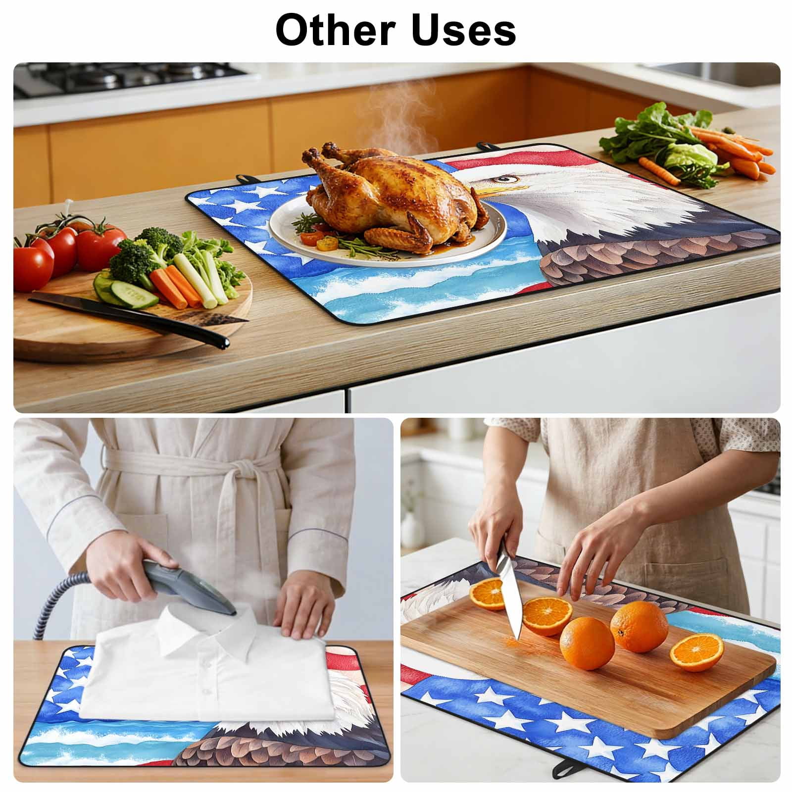 American Flag Stove Top Cover for Electric Stove, Heat-proof & Non Slip Glass Top Stove Cover Protector, Country Eagle Independence Day Blue Red Kitchen Flat Cooktop Rubber Mat 24x21 Inches