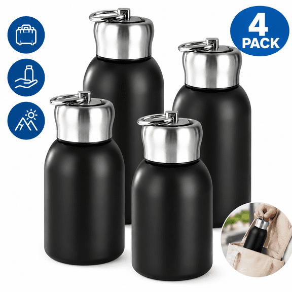 4 Pack 10 oz Mini Stainless Steel Water Bottles, Vacuum Insulated, Compact Travel Bottles for Kids, Gym and Hiking