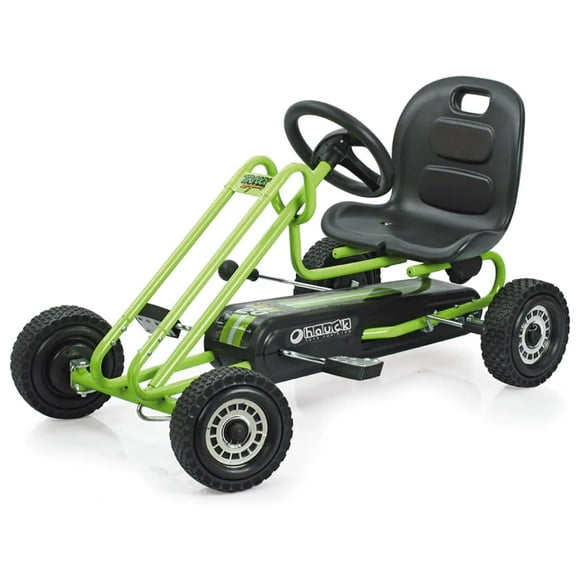 Hauck Lightning Ride On Pedal Go Kart portátil de juguete con asiento ergonómico ajustable, freno de mano y manejo afilado para niños y niñas, verde