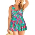 thumbnail image 5 of Womens Plus Size Twist-Knot Swimdress Tummy Control Two Piece Slimming Skirt Swimsuit Floral Bathing Suit, 5 of 9