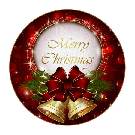 

OWNTA Christmas Golden Bell with Red Bow Pattern Premium Microfiber Leather Round Coasters (6PCS) - 11x11 cm/4.3x4.3 in - Durable & Stylish Cup Mat Set