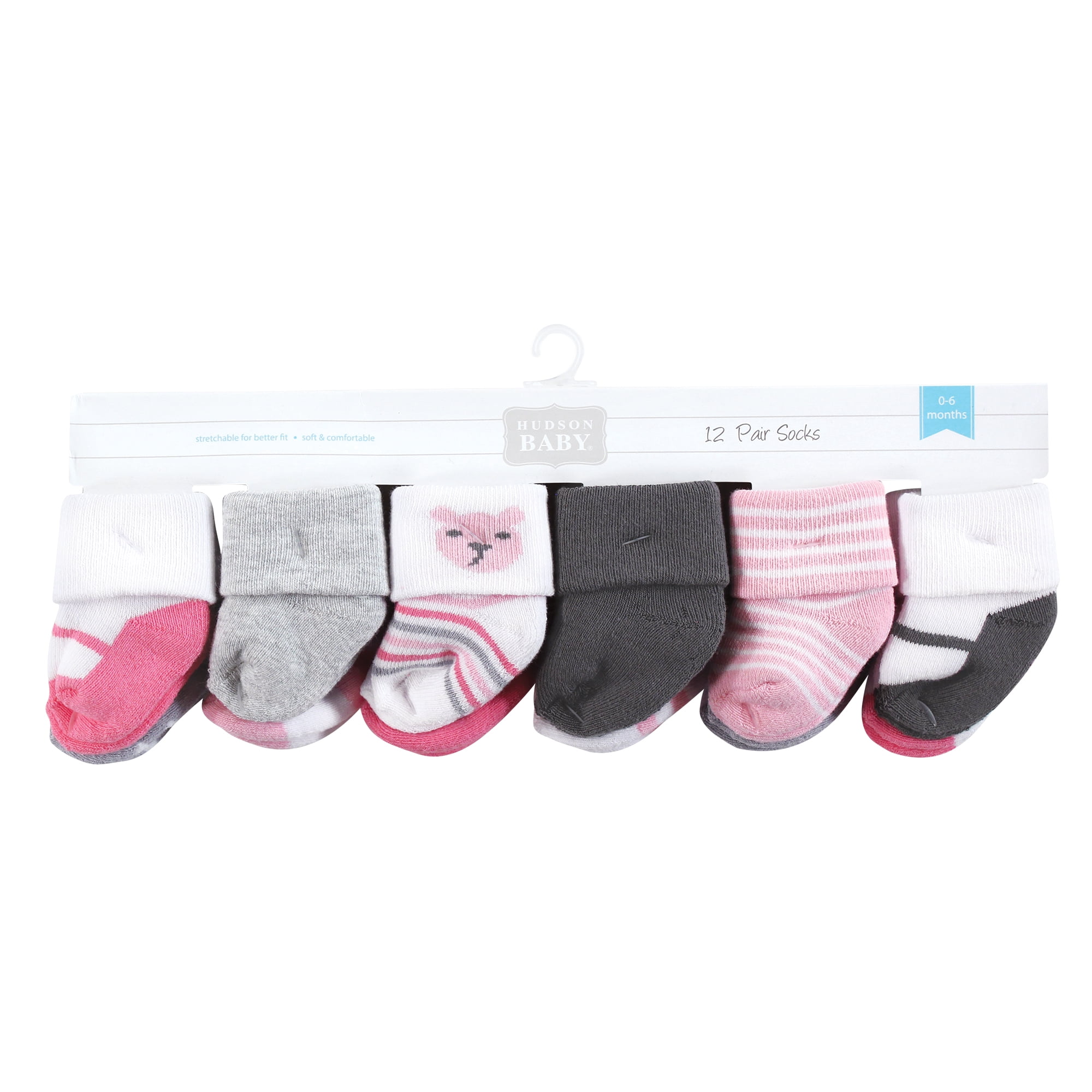 Hudson Baby Cotton Rich Baby Terry Socks 24-Pack, Bear Girl, 0-6 Months