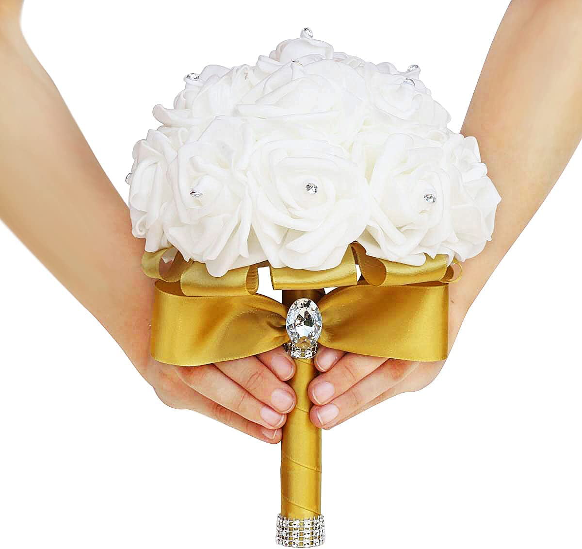 Rose Gold Satin Rhinestones Wedding Bouquet Holder Bellas Glam Bling  Bouquet Holders