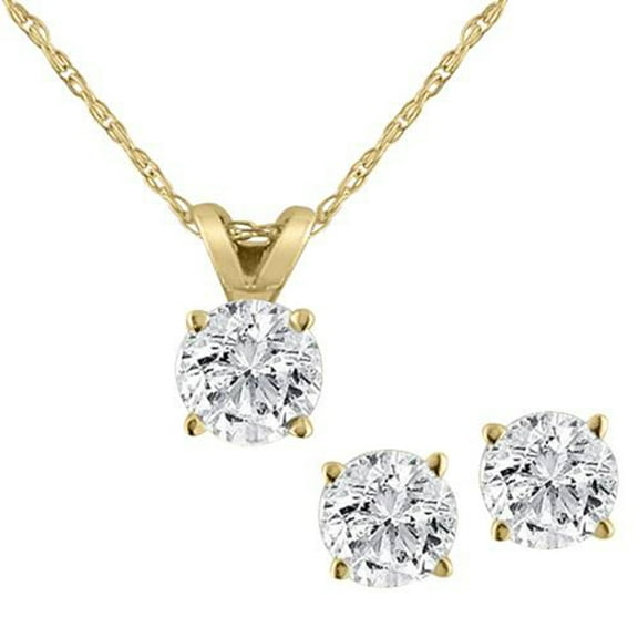 Pompeii 14K Yellow Gold 1.00 Ct Diamond Pendant and Earring Set with 18" Chain (I-J,I2-I3)