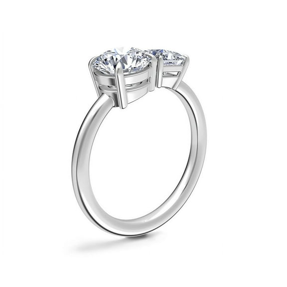 Meryn Jewel 2 Ct Round Brilliant Diamond Ring - 14K White Gold Plated 2 Stone Ring - Toi Et Moi Engagement Wedding Jewelry - Women's Daily Wear Birthday Ring