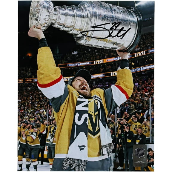 Shea Theodore Vegas Golden Knights Autographed 2023 Stanley Cup Champions 8" x 10" Raising Cup Photograph - Fanatics Authentic Certified