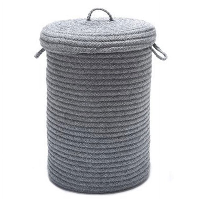 Panier en Laine Mélangée Gris Clair avec Couvercle