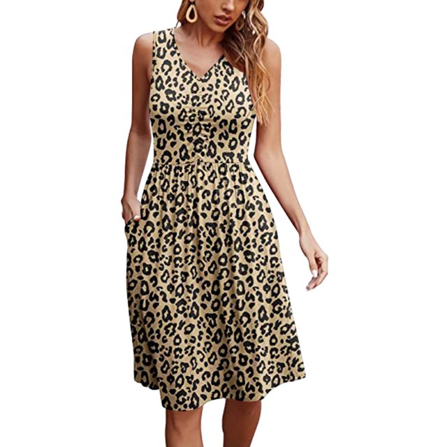 ICHUANYI Clearance Women's Sleeveless Loose Plain Dresses Casual Short Dress With Pockets Tie-Dye Gradient Print Dress(Khaki, XL) ICHUANYI WER2023081017191