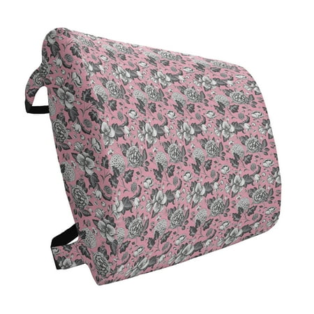 

Floral Lumbar Pillow Vintage Big Garden Flowers with Leaves Tulips Buds Art Sketchy Image Soft Back Cushion for Office Chairs with Adjustable Straps 14 x 13 Coral Black and White by Ambesonne