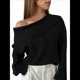 thumbnail image 3 of Suéter de Punto de Larga con Hombros Descubiertos para Mujer, Suéter Informal Holgado de Gran Tamaño, Tops de Punto Vintage A . Negro L, 3 of 6