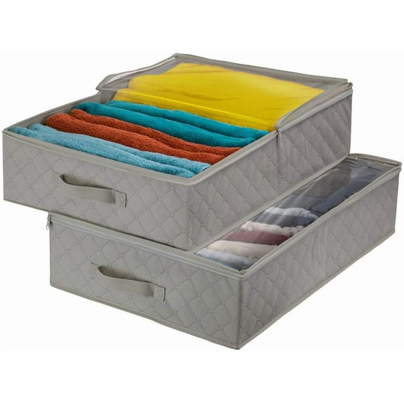 Sorbus Storage Bags Closet & Underbed Organizer Set, Foldable with Handles, 2 Pack, Gray