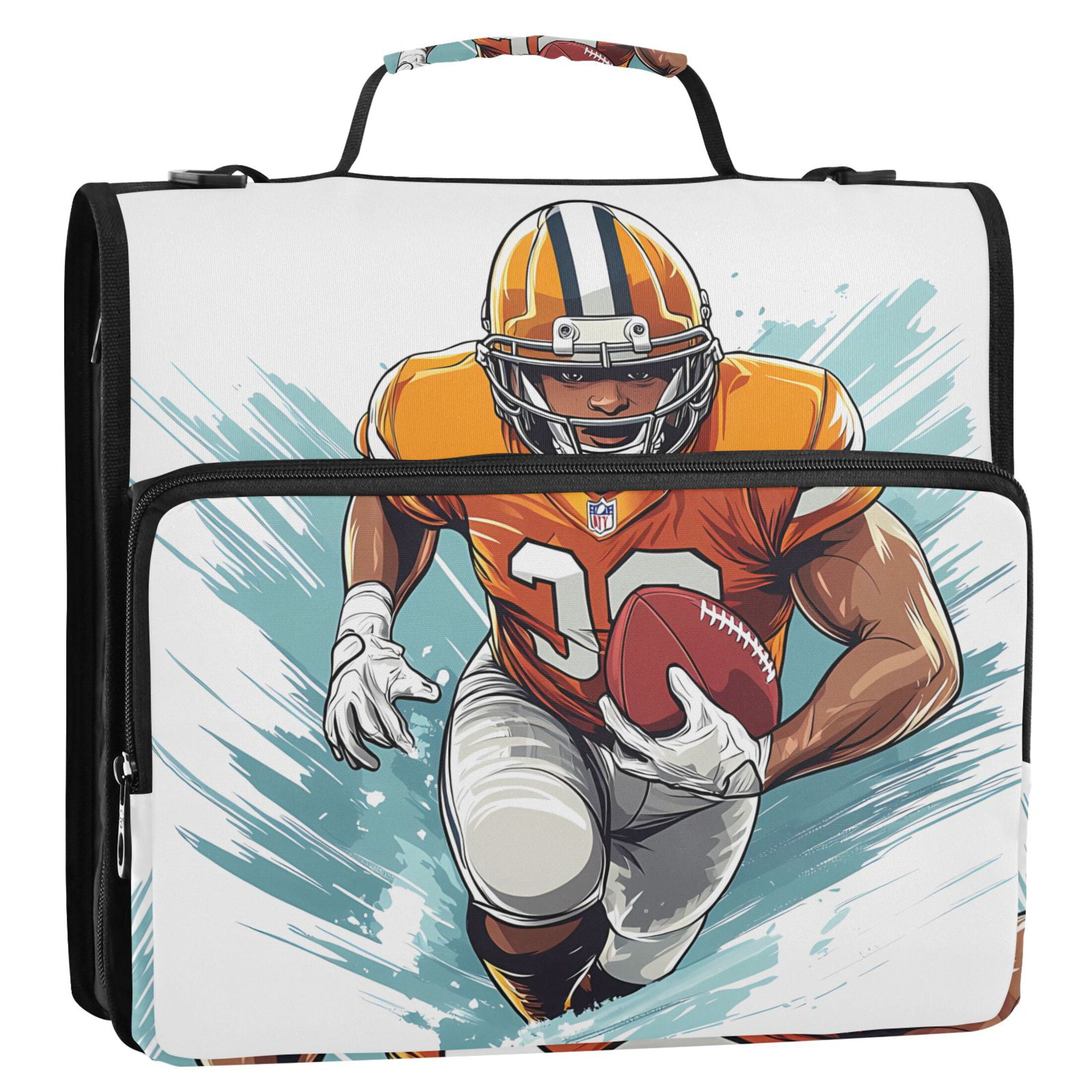 3 Ring Zipper Binder with Shoulder Strap Waterproof Trapper Keeper 2 Inch D-Ring 500 Sheets Capacity Cartoon American Football Player