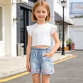thumbnail image 6 of UQJfacai Girls Jean Shorts Ripped Cute Y2k Denim Shorts Elastic Waist Pull on Summer Trendy Fashion Mini Jorts 1-12 Years, 6 of 8