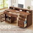 thumbnail image 6 of 60'' Farmhouse Executive Desk with Drawers, Computer Desk with Power Outlet and LED Lights for Home, Office, Brown, 6 of 8