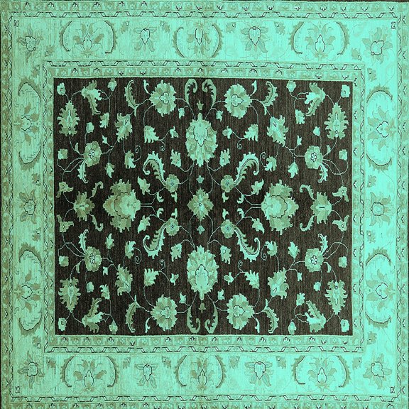 Ahgly Company Indoor Square Oriental Turquoise Blue Traditional Area Rugs, 5' Square