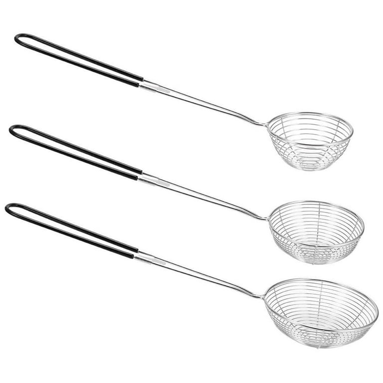 3-Piece Round Hot Pot Strainer-Stainless Steel Asian -- Spider Skimming Spoon Set, Mesh Spoon, Black
