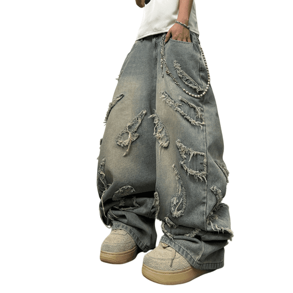 Mrmall Mens Baggy Wide Leg Jeans Hip Hop Y2K Denim Jeans Streetwear
