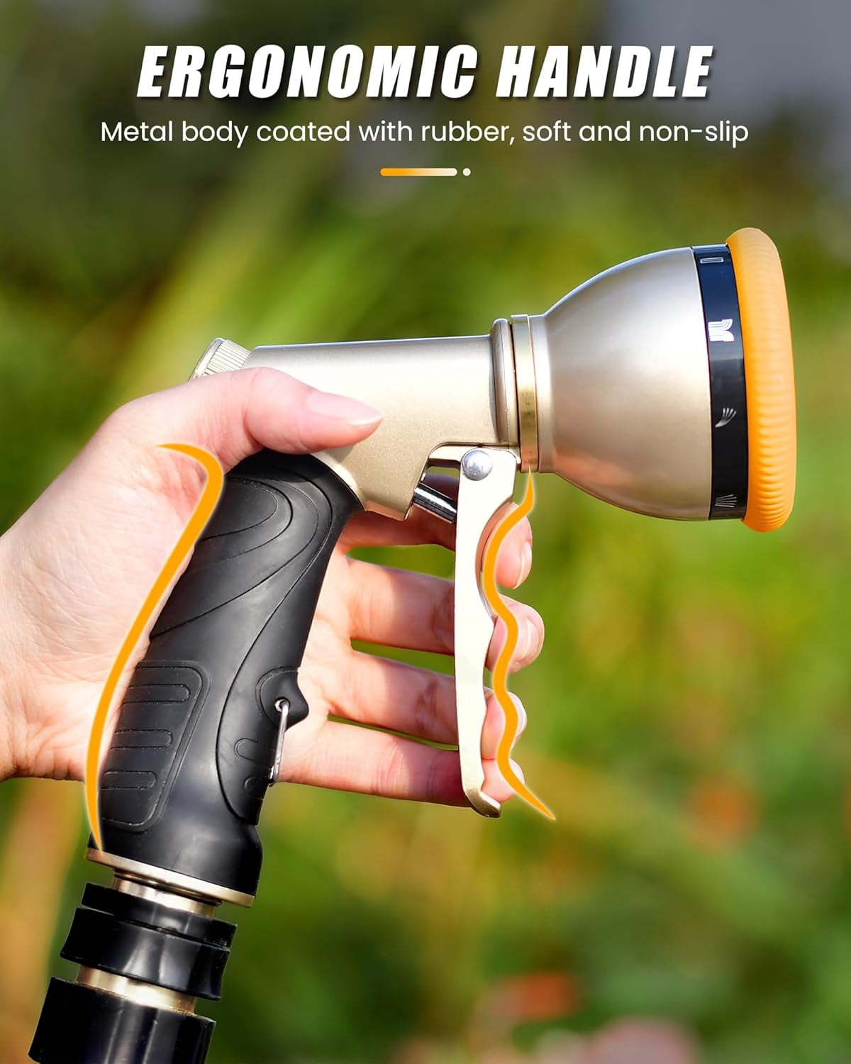 Garden Hose Nozzle, Heavy Duty Metal Water Hose Sprayer Nozzle with 9 Adjustable Spray Patterns, High Pressure Hand Sprayer for Watering Plants, Lawns, Car and Pet Washing (1, Green)